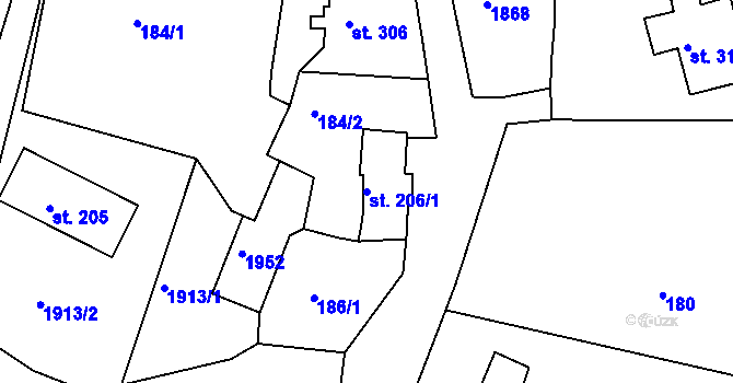 Parcela st. 206/1 v KÚ Krajková, Katastrální mapa