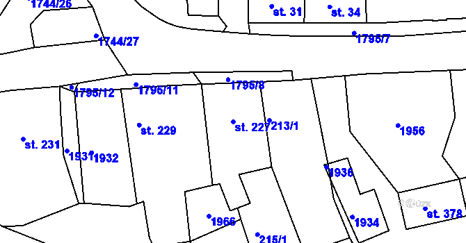Parcela st. 227 v KÚ Krajková, Katastrální mapa