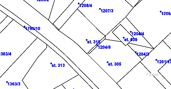 Parcela st. 318 v KÚ Krajková, Katastrální mapa