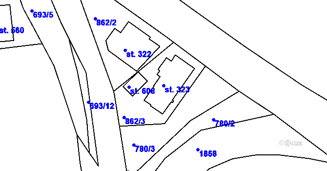 Parcela st. 323 v KÚ Krajková, Katastrální mapa