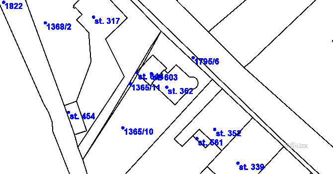 Parcela st. 362 v KÚ Krajková, Katastrální mapa