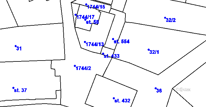 Parcela st. 433 v KÚ Krajková, Katastrální mapa