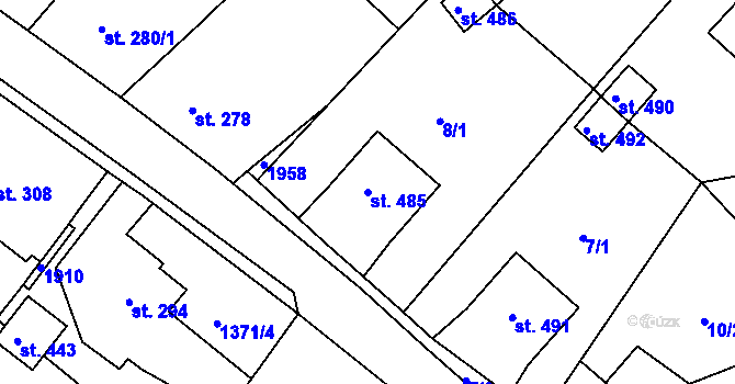 Parcela st. 485 v KÚ Krajková, Katastrální mapa