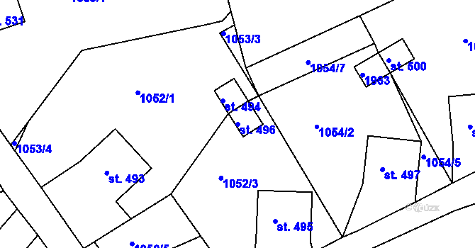 Parcela st. 496 v KÚ Krajková, Katastrální mapa