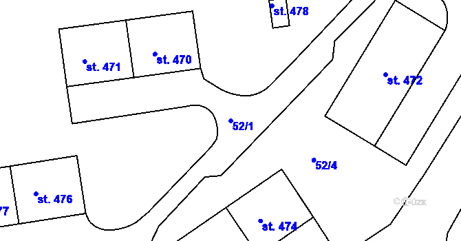 Parcela st. 52/1 v KÚ Krajková, Katastrální mapa