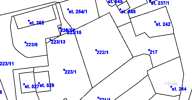 Parcela st. 222/1 v KÚ Krajková, Katastrální mapa