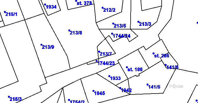 Parcela st. 213/7 v KÚ Krajková, Katastrální mapa