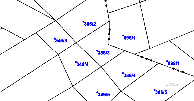 Parcela st. 386/3 v KÚ Krakov, Katastrální mapa