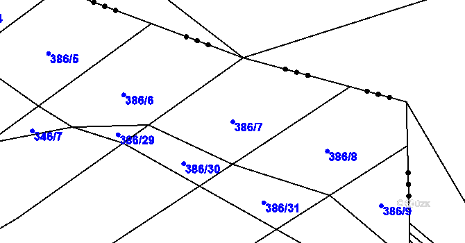 Parcela st. 386/7 v KÚ Krakov, Katastrální mapa