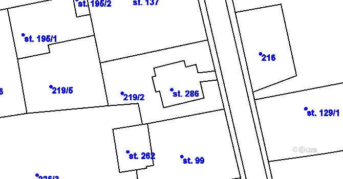 Parcela st. 286 v KÚ Krakovany, Katastrální mapa