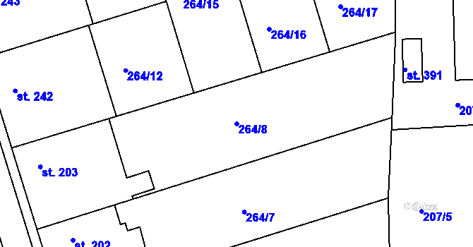 Parcela st. 264/8 v KÚ Krakovany, Katastrální mapa
