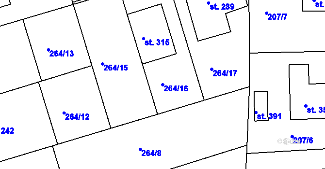 Parcela st. 264/16 v KÚ Krakovany, Katastrální mapa