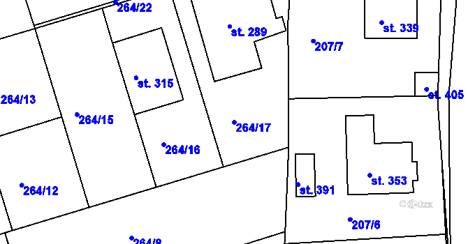 Parcela st. 264/17 v KÚ Krakovany, Katastrální mapa