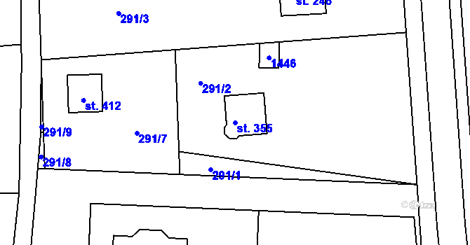 Parcela st. 355 v KÚ Krakovany, Katastrální mapa