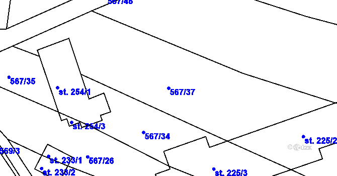 Parcela st. 567/37 v KÚ Krakovany, Katastrální mapa