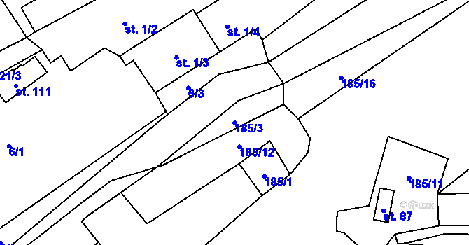 Parcela st. 185/3 v KÚ Krakovec u Rakovníka, Katastrální mapa