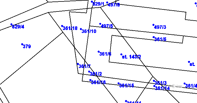 Parcela st. 361/6 v KÚ Kralice, Katastrální mapa