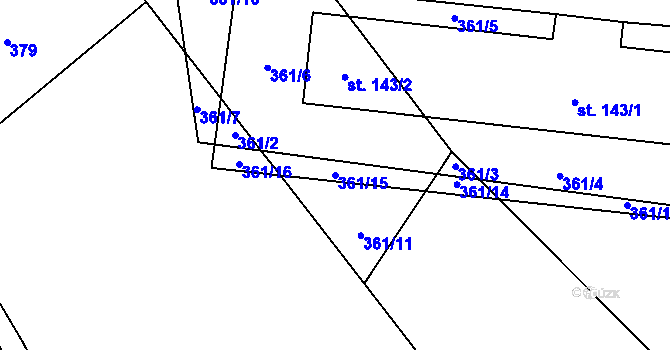 Parcela st. 361/15 v KÚ Kralice, Katastrální mapa