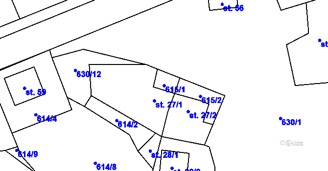 Parcela st. 615/1 v KÚ Vernýřov, Katastrální mapa