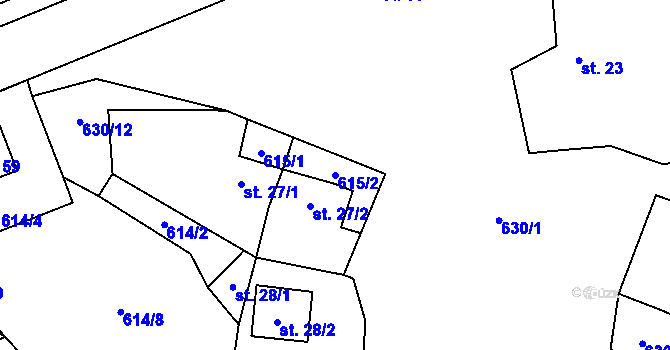Parcela st. 615/2 v KÚ Vernýřov, Katastrální mapa
