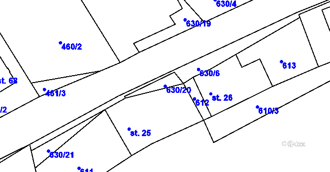 Parcela st. 630/20 v KÚ Vernýřov, Katastrální mapa