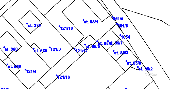 Parcela st. 85/5 v KÚ Kralice na Hané, Katastrální mapa