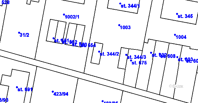 Parcela st. 344/2 v KÚ Kralice na Hané, Katastrální mapa