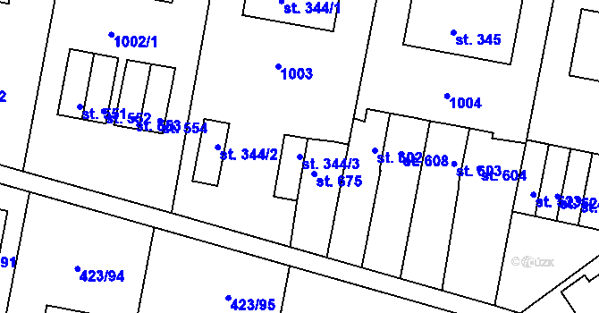 Parcela st. 344/3 v KÚ Kralice na Hané, Katastrální mapa