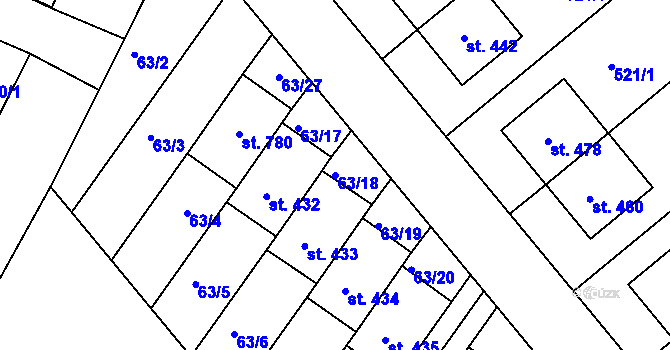 Parcela st. 63/18 v KÚ Kralice na Hané, Katastrální mapa