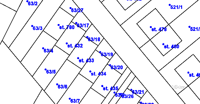 Parcela st. 63/19 v KÚ Kralice na Hané, Katastrální mapa