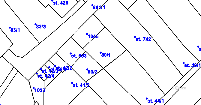 Parcela st. 80/1 v KÚ Kralice na Hané, Katastrální mapa