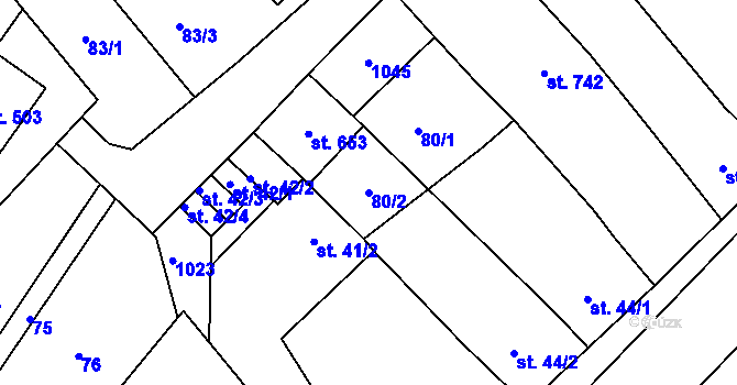 Parcela st. 80/2 v KÚ Kralice na Hané, Katastrální mapa