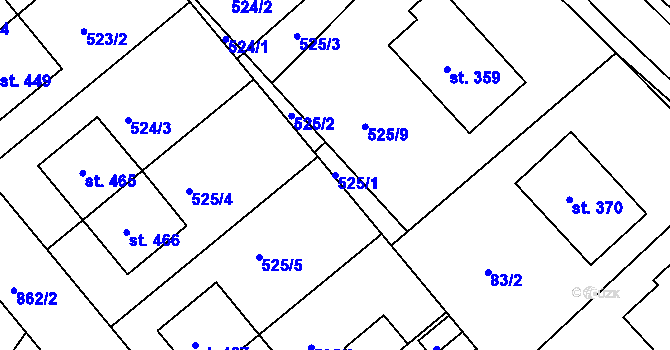 Parcela st. 525/1 v KÚ Kralice na Hané, Katastrální mapa
