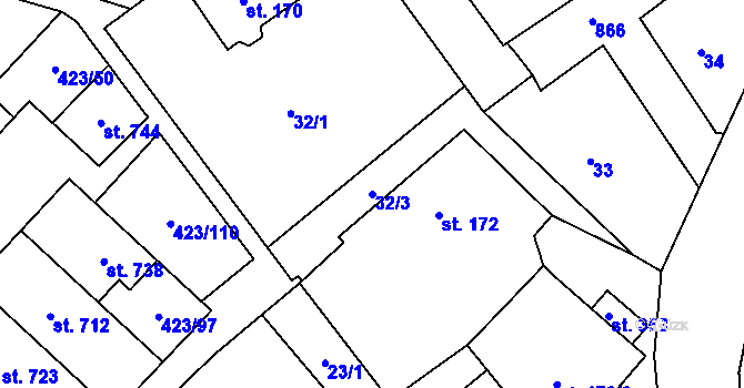 Parcela st. 32/3 v KÚ Kralice na Hané, Katastrální mapa