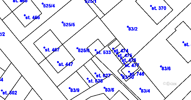 Parcela st. 533 v KÚ Kralice na Hané, Katastrální mapa