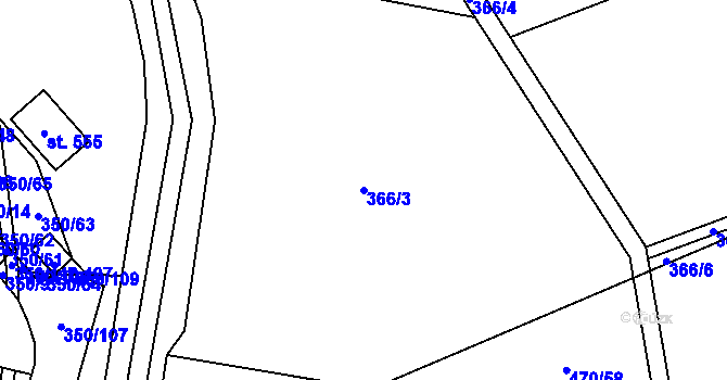 Parcela st. 366/3 v KÚ Kralice na Hané, Katastrální mapa