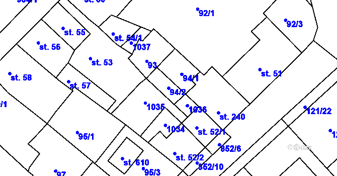 Parcela st. 94/2 v KÚ Kralice na Hané, Katastrální mapa