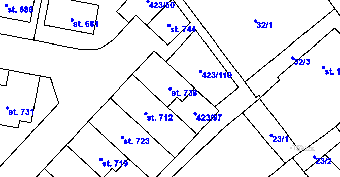 Parcela st. 738 v KÚ Kralice na Hané, Katastrální mapa