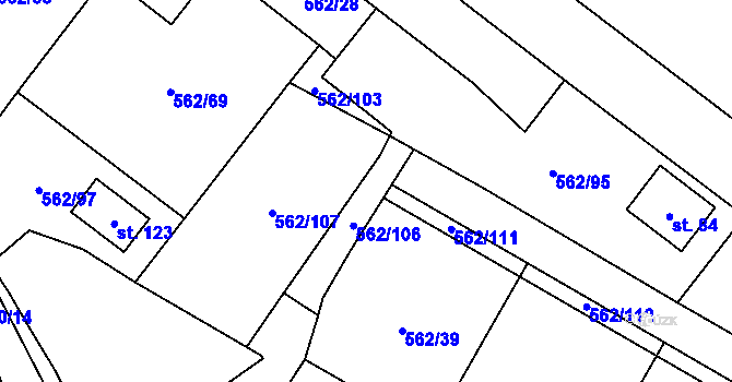Parcela st. 562/2 v KÚ Horní Lhotice, Katastrální mapa