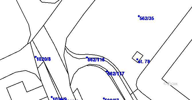 Parcela st. 562/87 v KÚ Horní Lhotice, Katastrální mapa