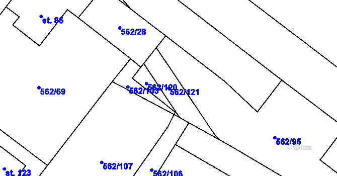 Parcela st. 562/121 v KÚ Horní Lhotice, Katastrální mapa