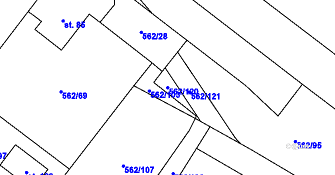 Parcela st. 562/120 v KÚ Horní Lhotice, Katastrální mapa