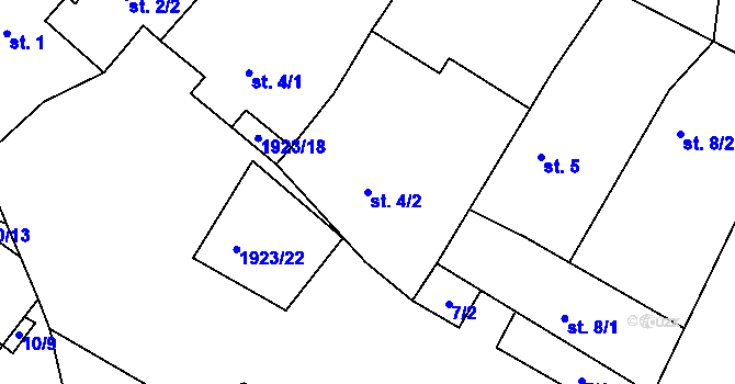 Parcela st. 4/2 v KÚ Kralice nad Oslavou, Katastrální mapa