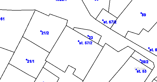 Parcela st. 57/2 v KÚ Kralice nad Oslavou, Katastrální mapa
