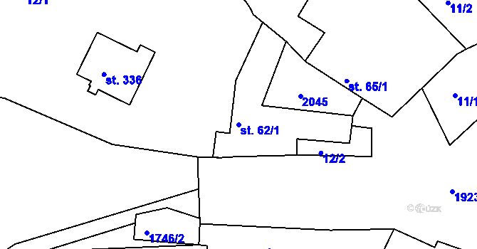 Parcela st. 62/1 v KÚ Kralice nad Oslavou, Katastrální mapa