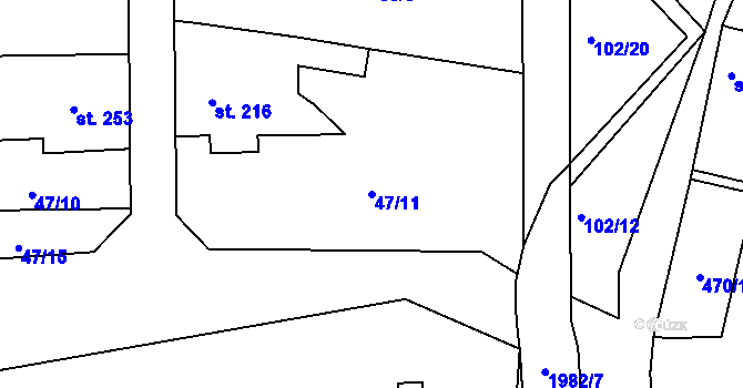 Parcela st. 47/11 v KÚ Kralice nad Oslavou, Katastrální mapa