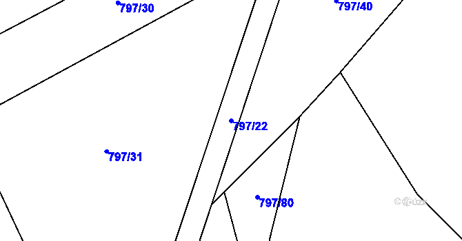 Parcela st. 797/22 v KÚ Kralice nad Oslavou, Katastrální mapa