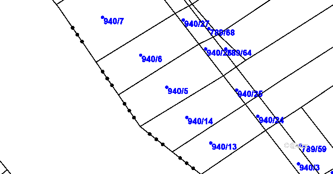 Parcela st. 940/5 v KÚ Kralice nad Oslavou, Katastrální mapa