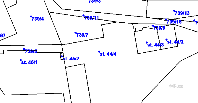 Parcela st. 44/4 v KÚ Chmelovice, Katastrální mapa