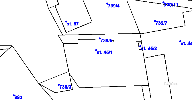 Parcela st. 45/1 v KÚ Chmelovice, Katastrální mapa